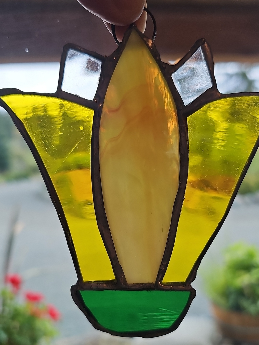 Stained Glass Hanging Ornament Yellow & Green